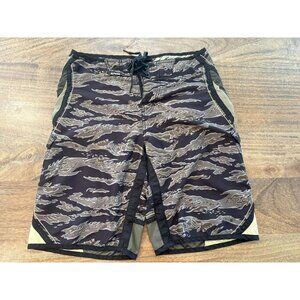 Y2K Fox Racing Shorts Mens 34 Black Brown Camo Boardshorts Surf Swim Trunks Logo